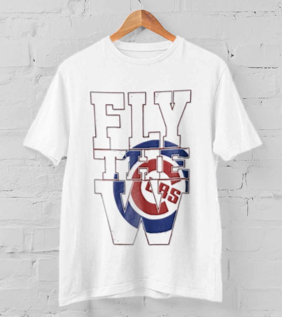 Fly The W Chicago Cubs Large Lettering Red And Blue T-Shirt
