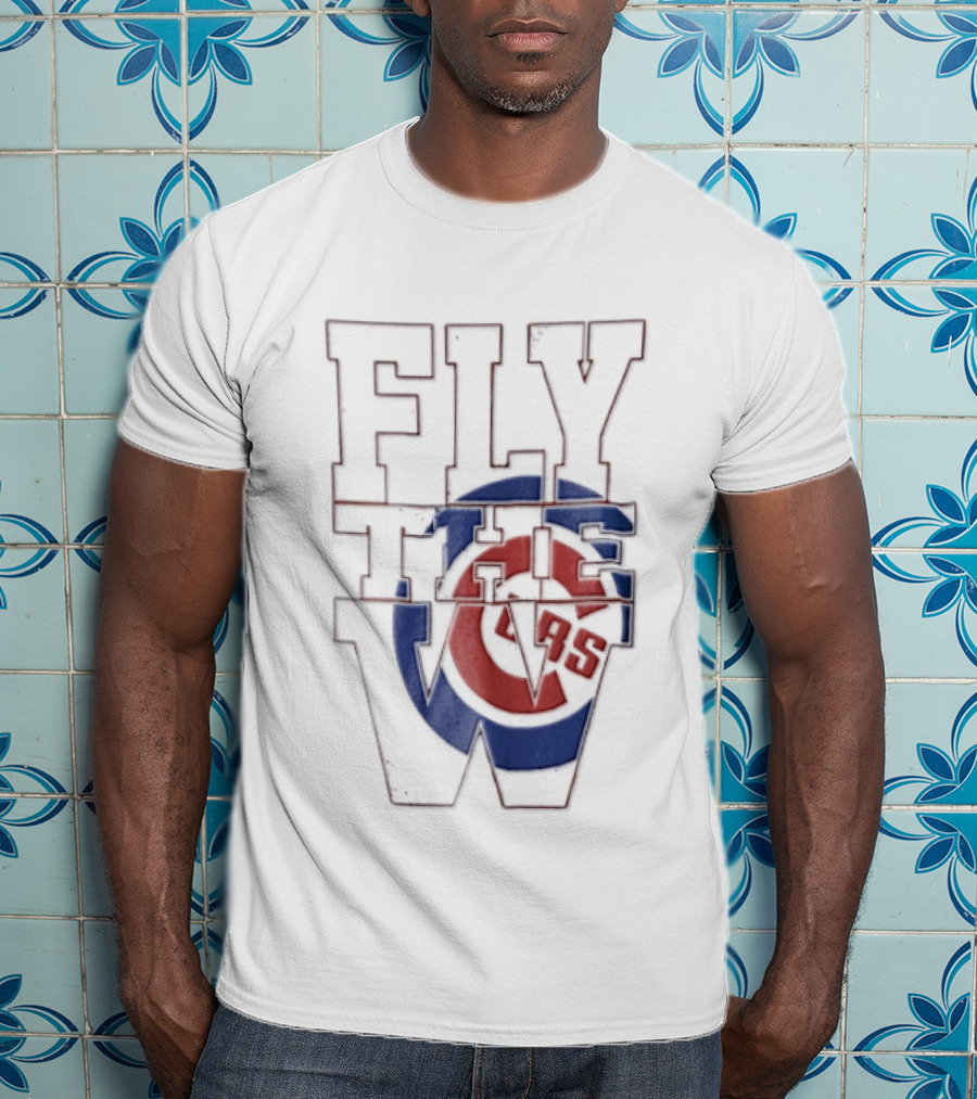 Fly The W Chicago Cubs Large Lettering Red And Blue T-Shirt