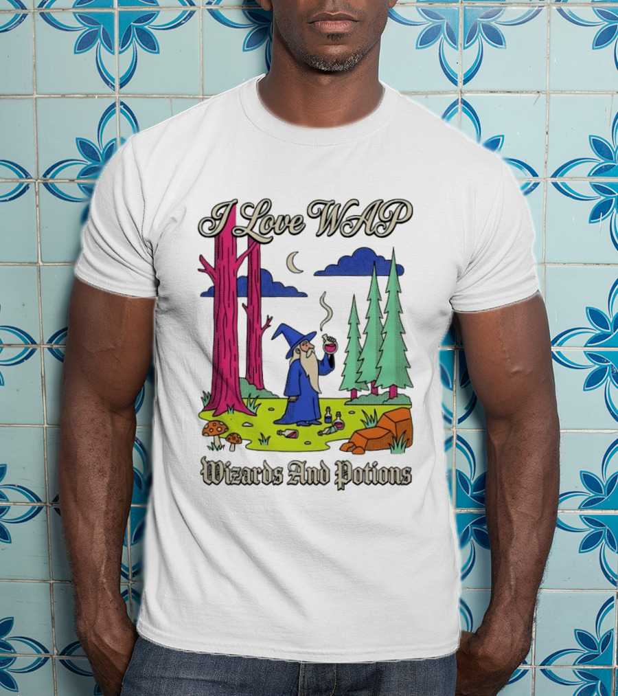 I Love WAP Wizards And Potions Vintage Wizard Forest Scene T-Shirt