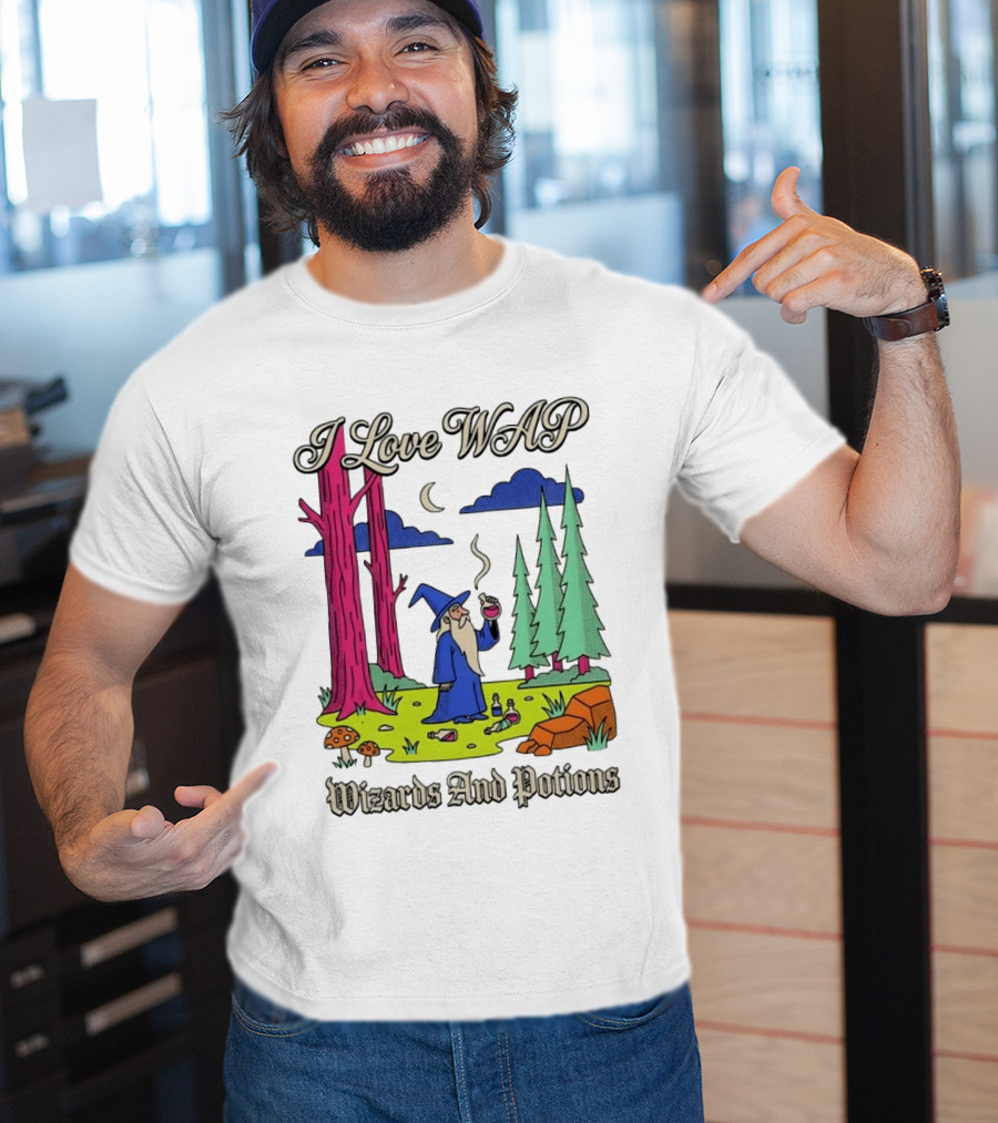I Love WAP Wizards And Potions Vintage Wizard Forest Scene T-Shirt