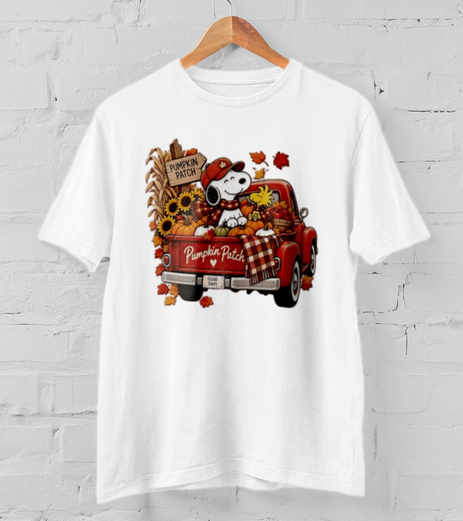 Peanuts Snoopy Woodstock Red Truck Pumpkin Patch Harvest Good Days T-Shirt