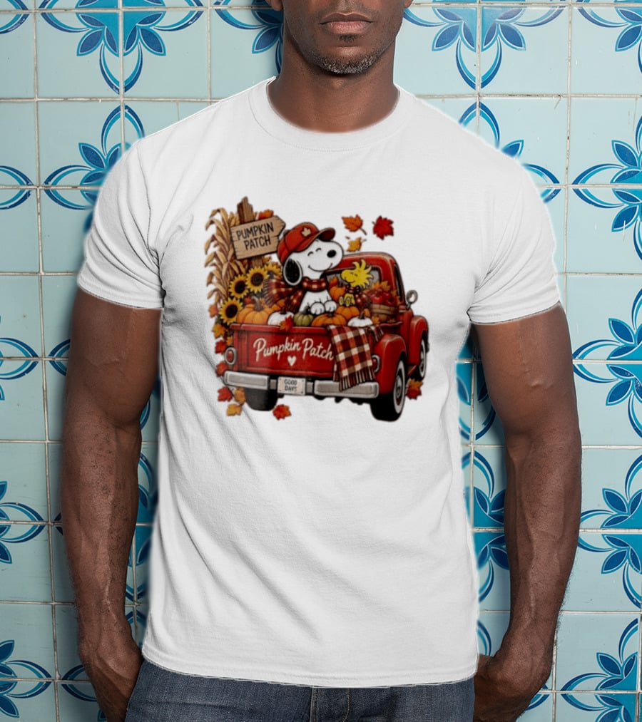 Peanuts Snoopy Woodstock Red Truck Pumpkin Patch Harvest Good Days T-Shirt