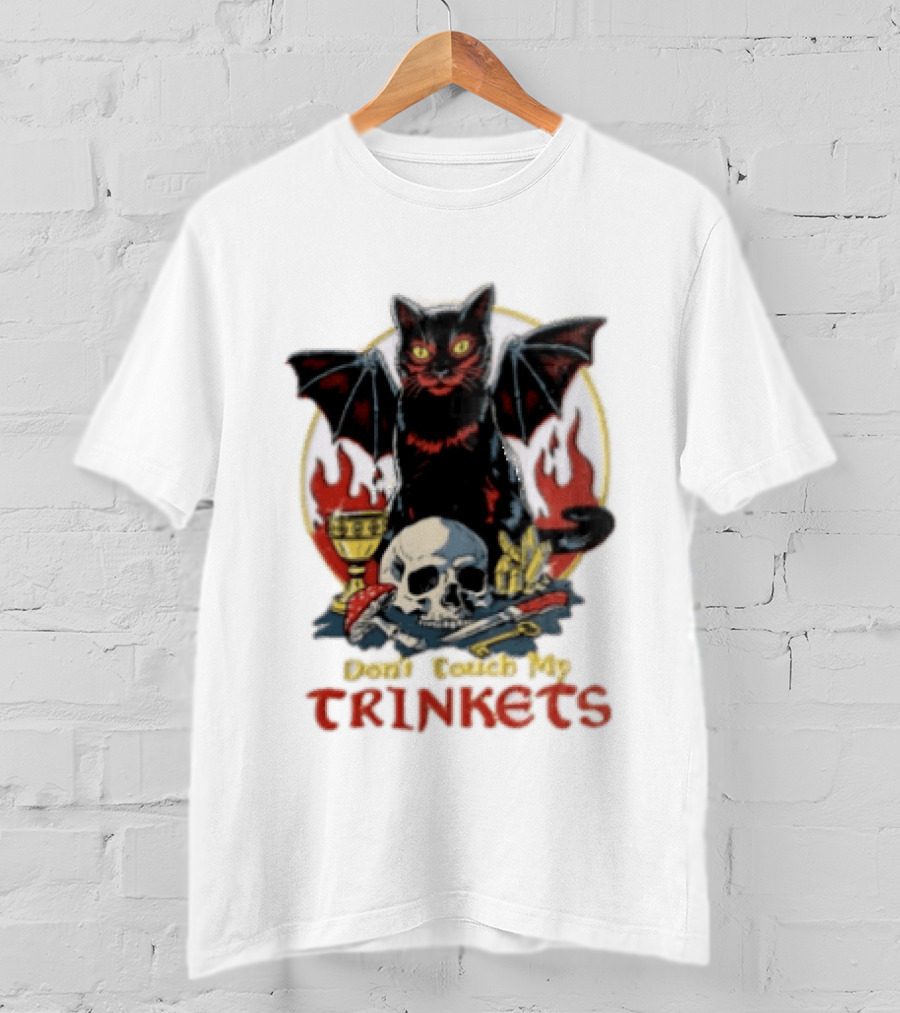 Steven Rhodes Cat Skull Chalice Flames Don't Touch My Trinkets T-Shirt