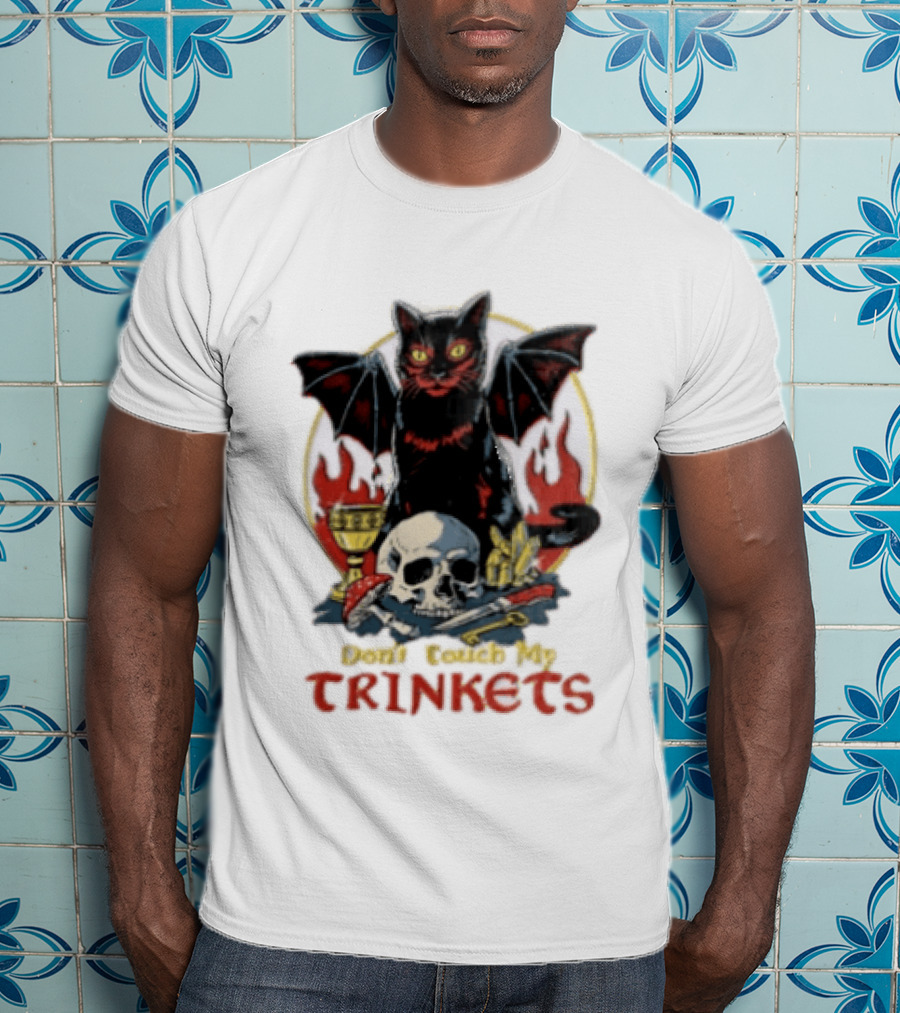 Steven Rhodes Cat Skull Chalice Flames Don't Touch My Trinkets T-Shirt