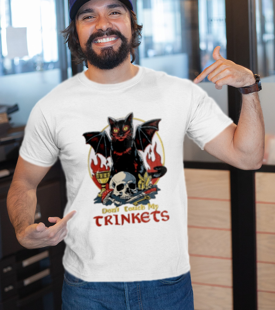 Steven Rhodes Cat Skull Chalice Flames Don't Touch My Trinkets T-Shirt