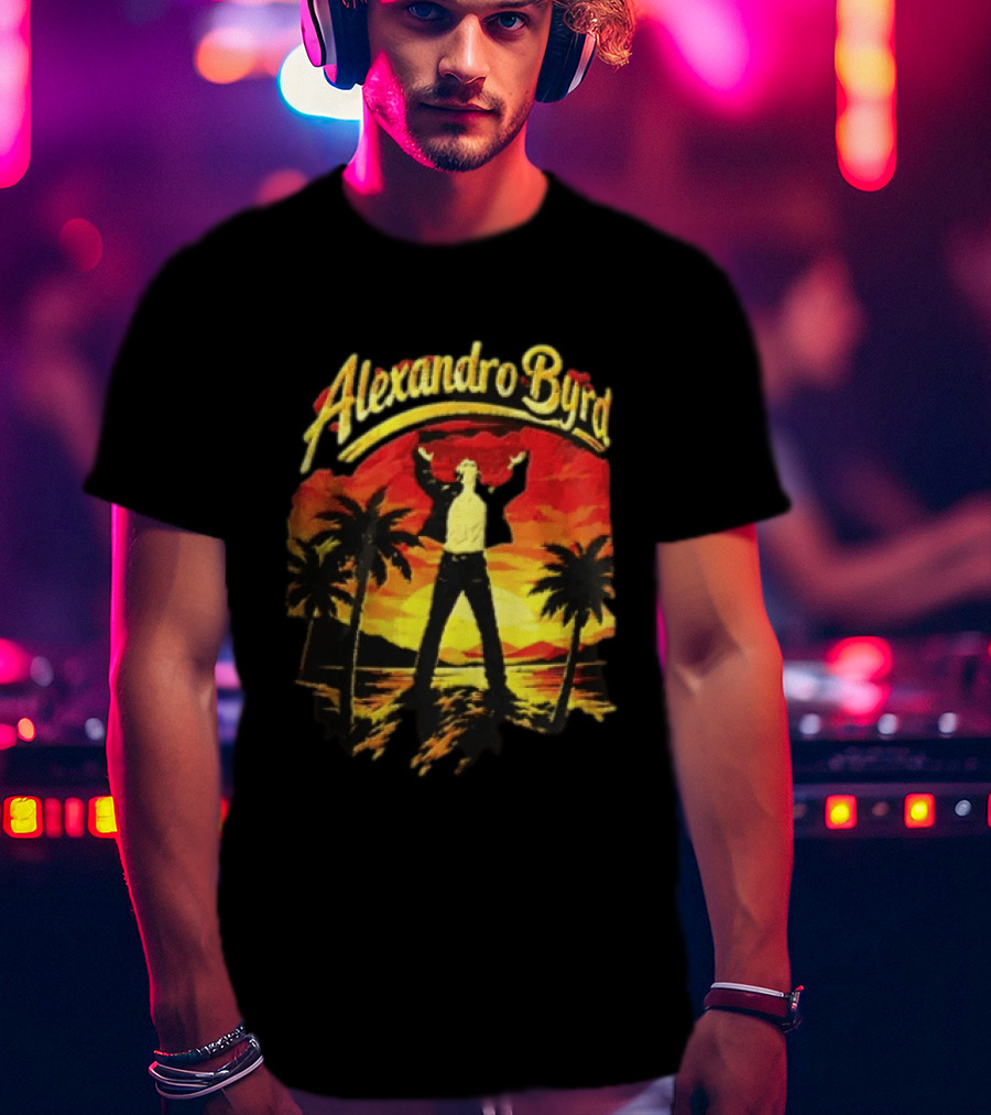 Alexandro Byrd Tropical Sunset Palm Trees Arms Raised T-Shirt