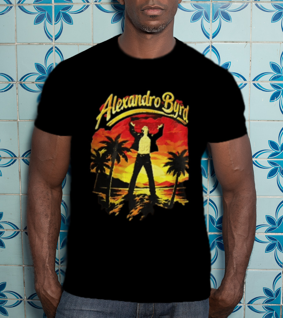 Alexandro Byrd Tropical Sunset Palm Trees Arms Raised T-Shirt