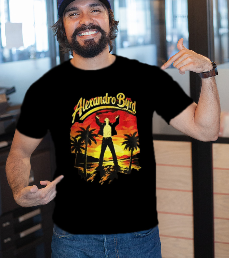 Alexandro Byrd Tropical Sunset Palm Trees Arms Raised T-Shirt