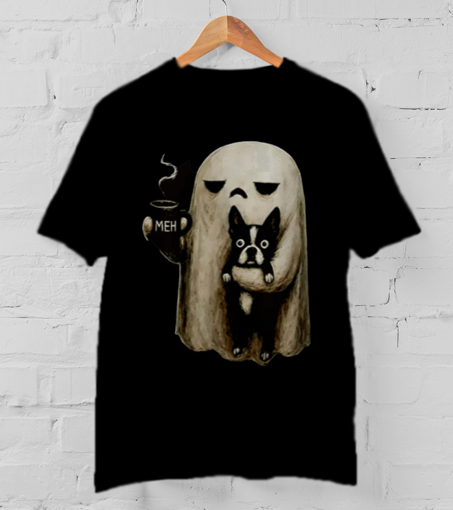 Meh Ghost With Boston Terrier T-Shirt