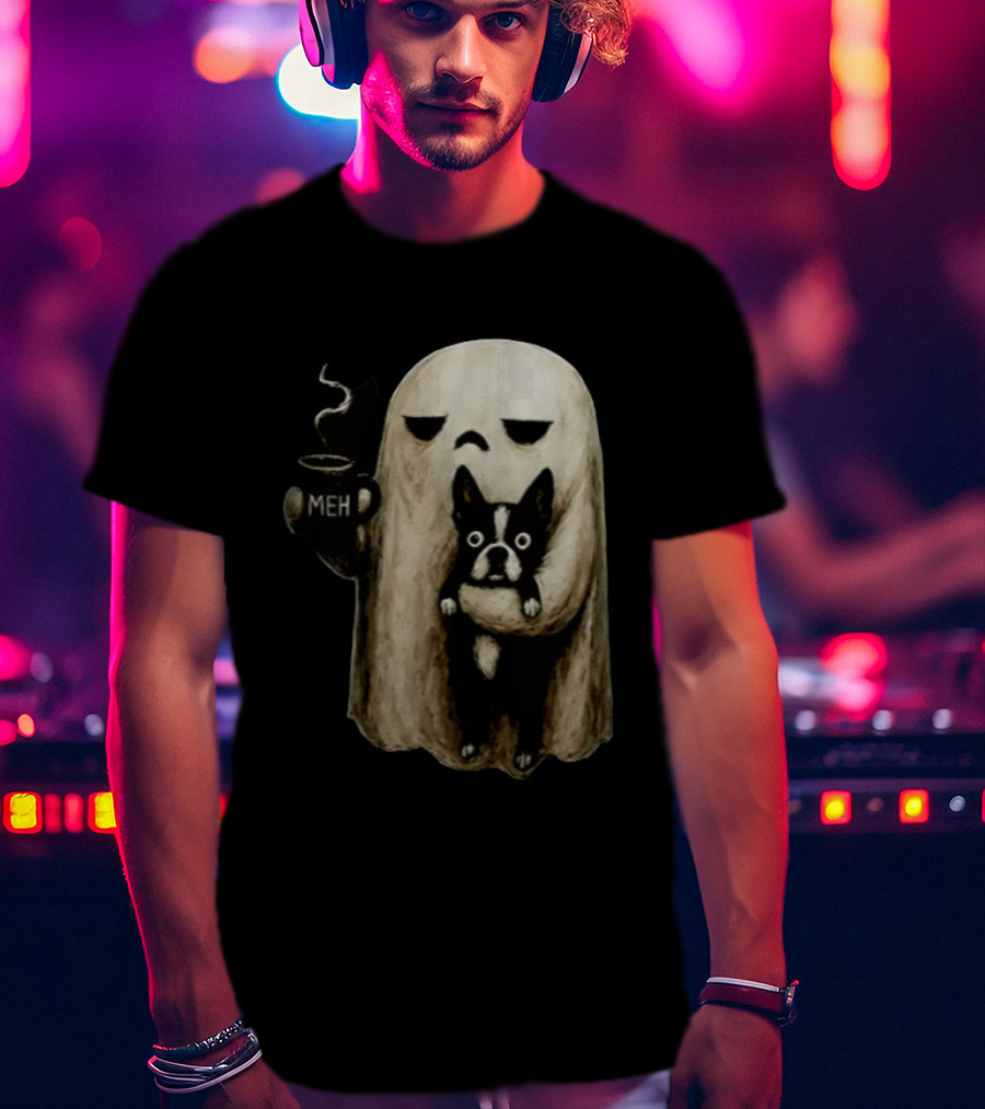 Meh Ghost With Boston Terrier T-Shirt