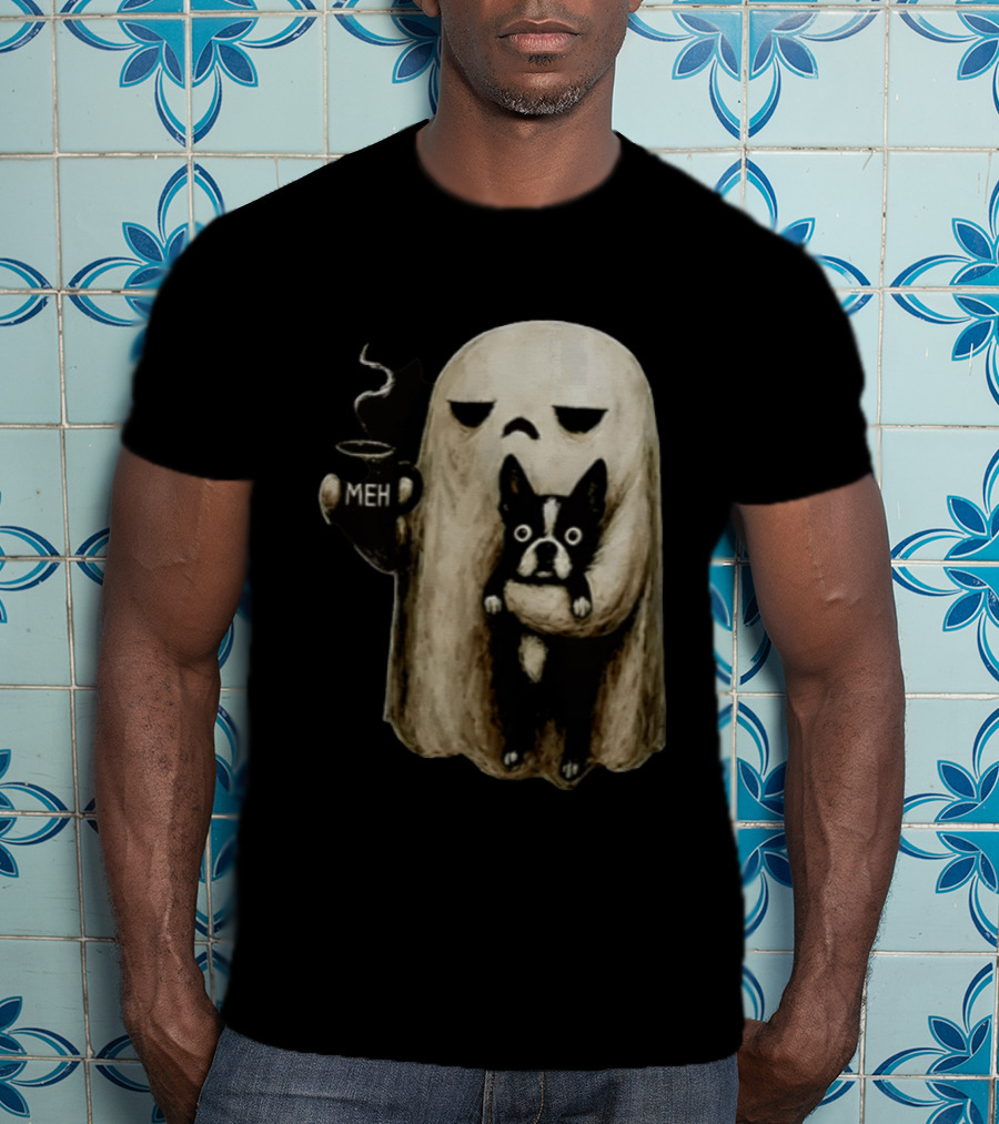 Meh Ghost With Boston Terrier T-Shirt