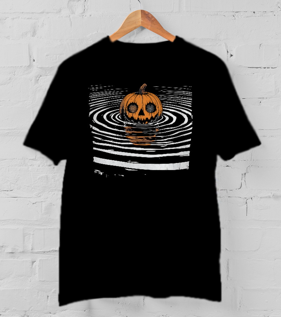 Hypnotic Eyes Pumpkin Floating In Water Ripples Distressed T-Shirt