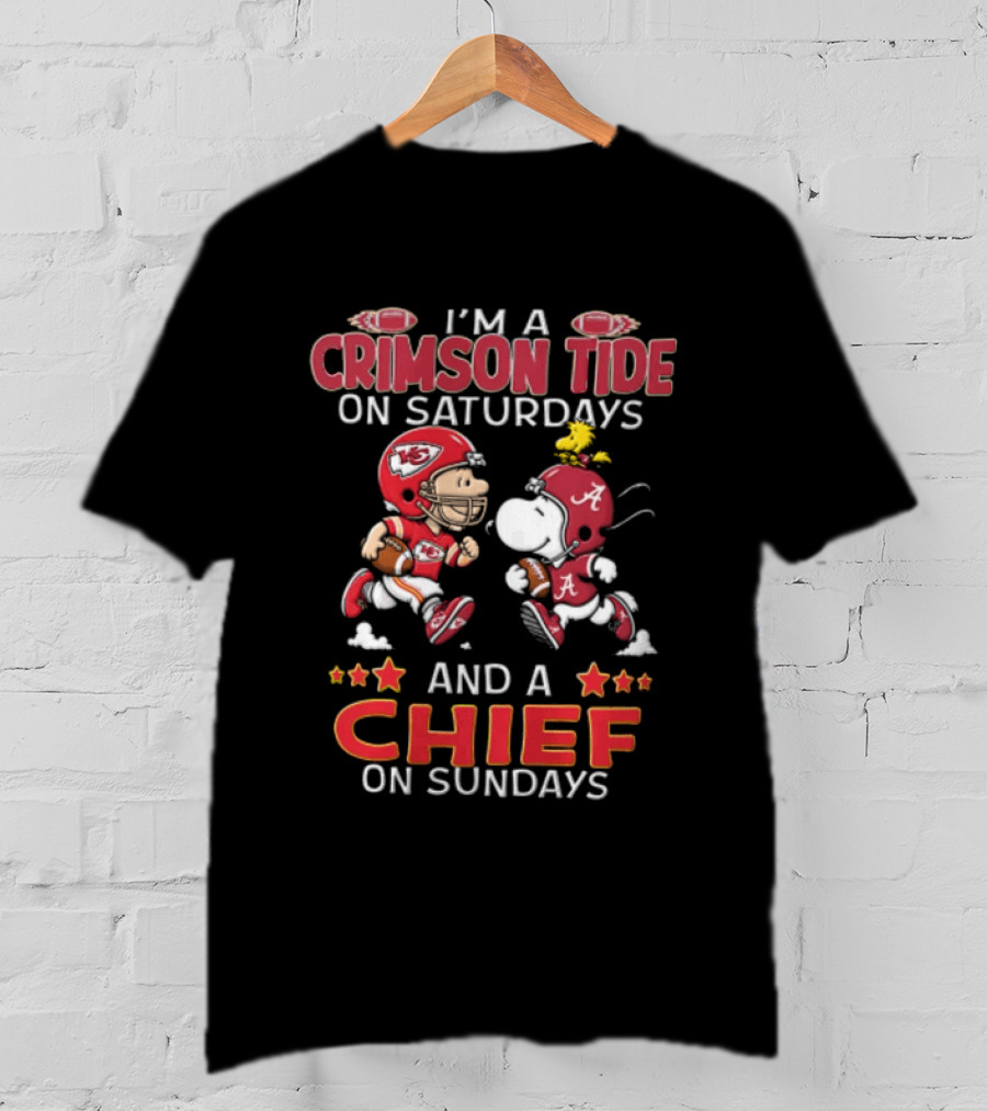 I'm A Crimson Tide On Saturdays And A Chief On Sundays Football Peanuts Characters T-Shirt