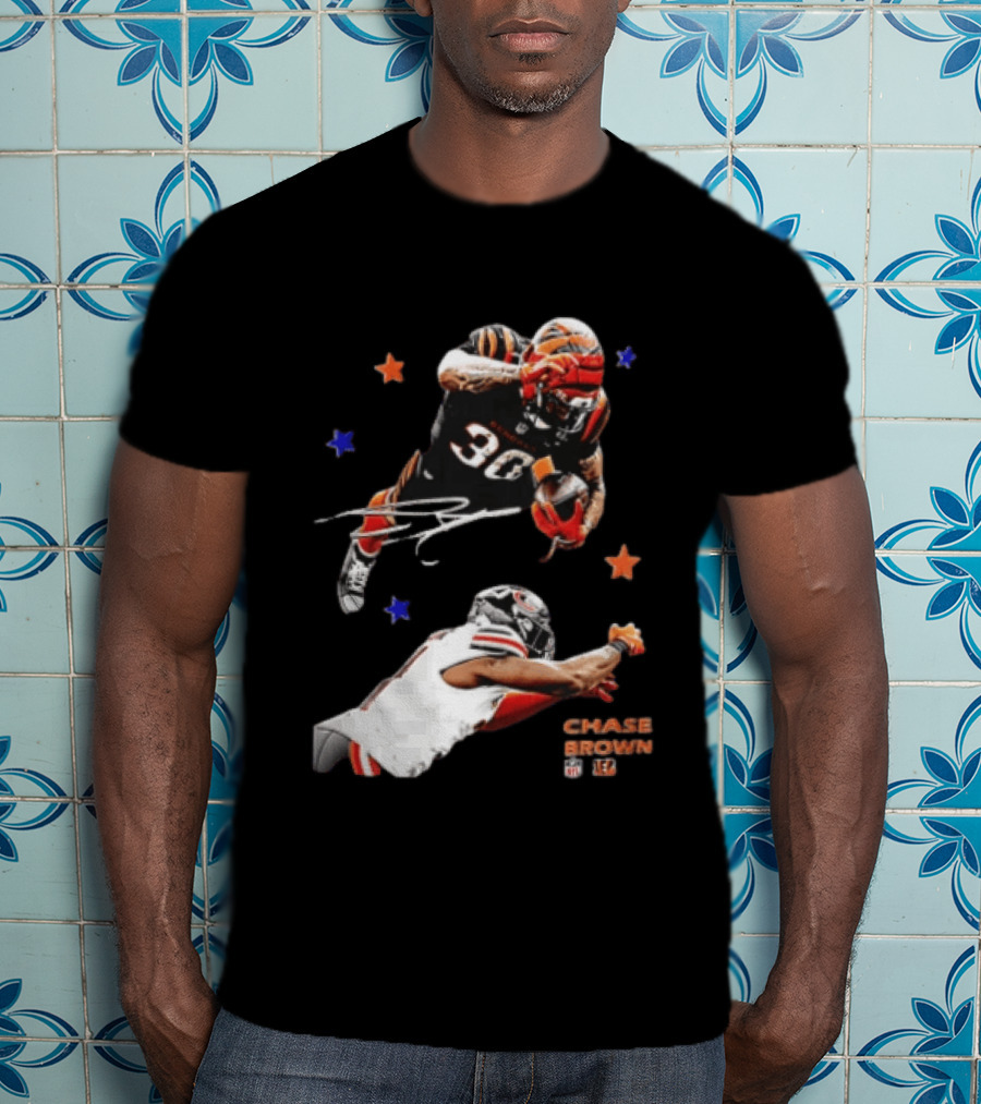Cincinnati Bengals Chase Brown 30 Running Football Player With Stars T-Shirt