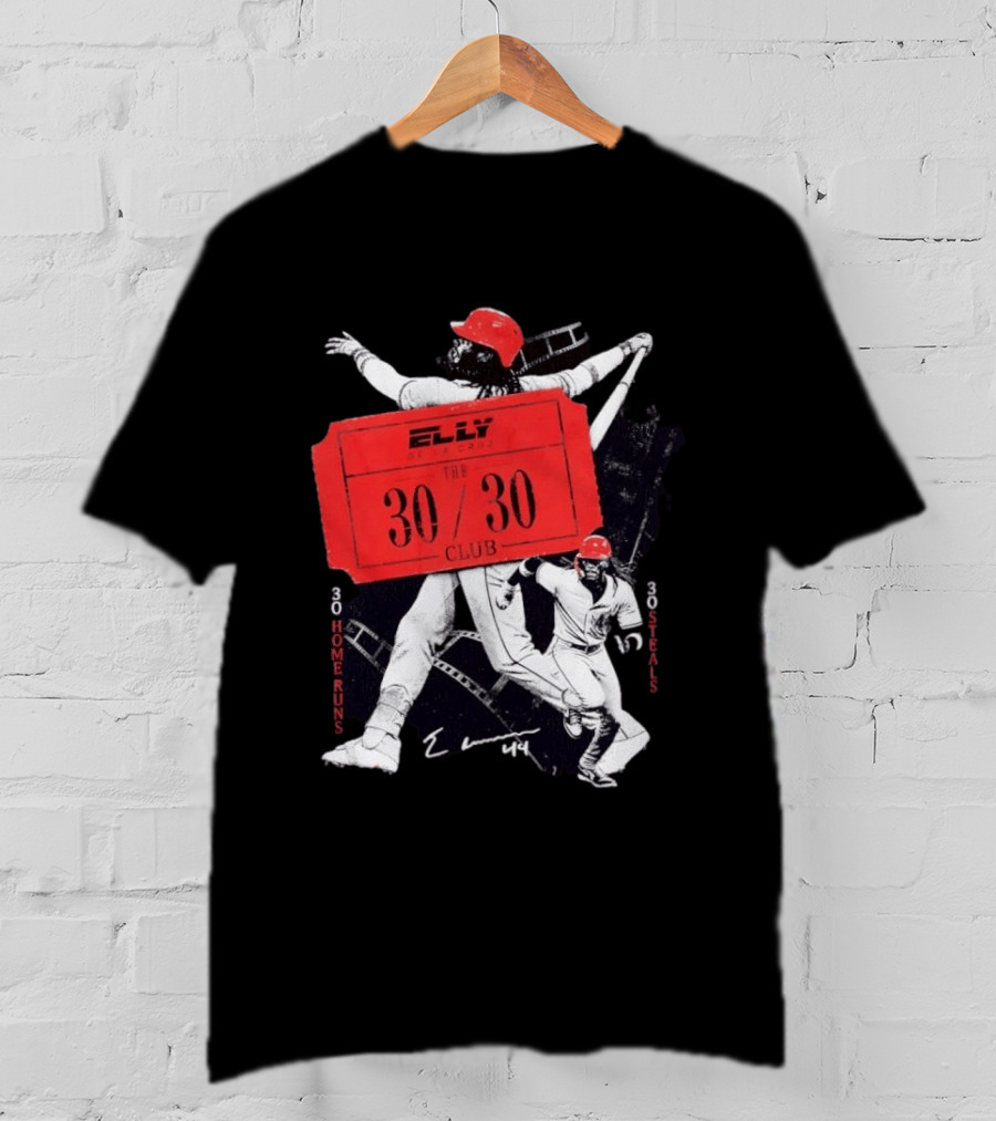 Cincinnati Reds Baseball Elly De La Cruz 30/30 Club 30 Home Runs 30 Stolen Bases T-Shirt