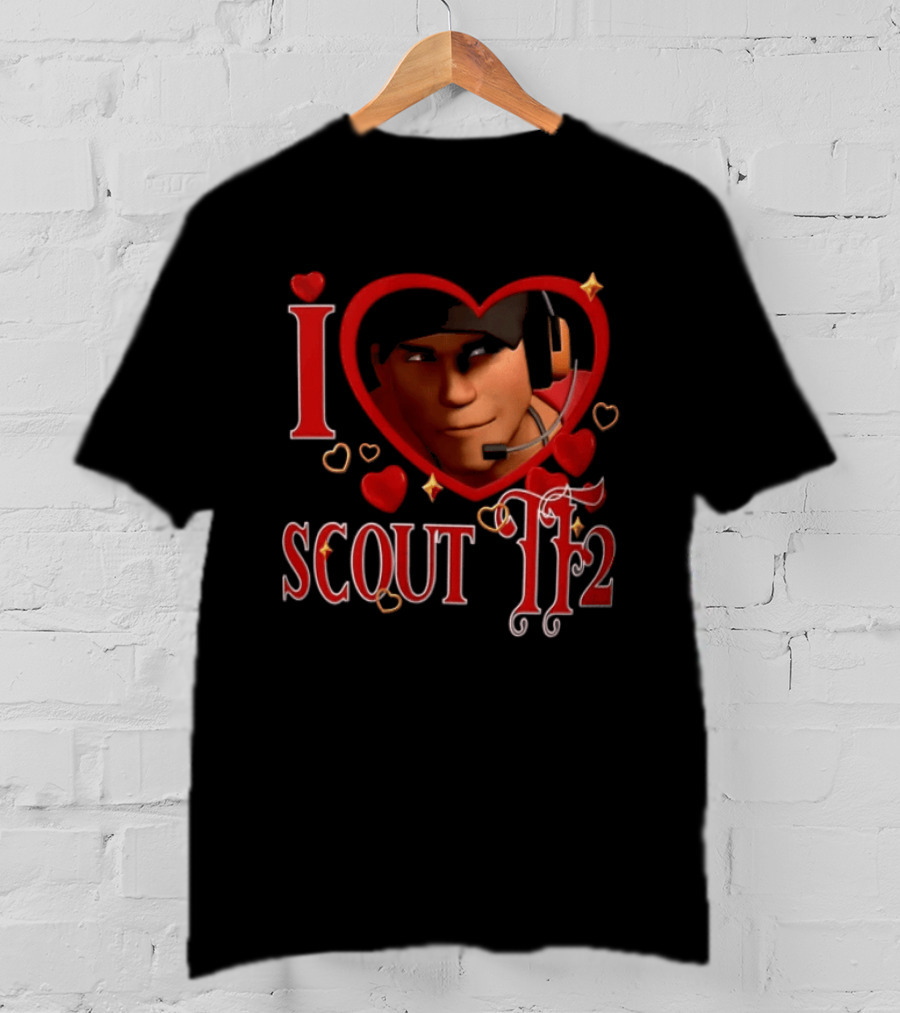 I Heart Scout TF2 Team Fortress 2 Character With Headset In Heart Shape T-Shirt