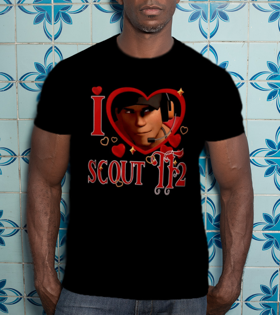I Heart Scout TF2 Team Fortress 2 Character With Headset In Heart Shape T-Shirt