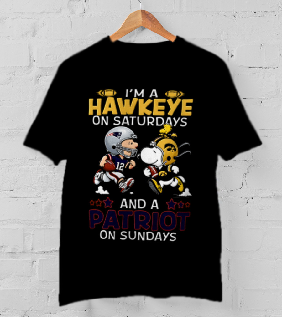 Hawkeye Saturdays Patriot Sundays Charlie Brown Snoopy Woodstock Football T-Shirt