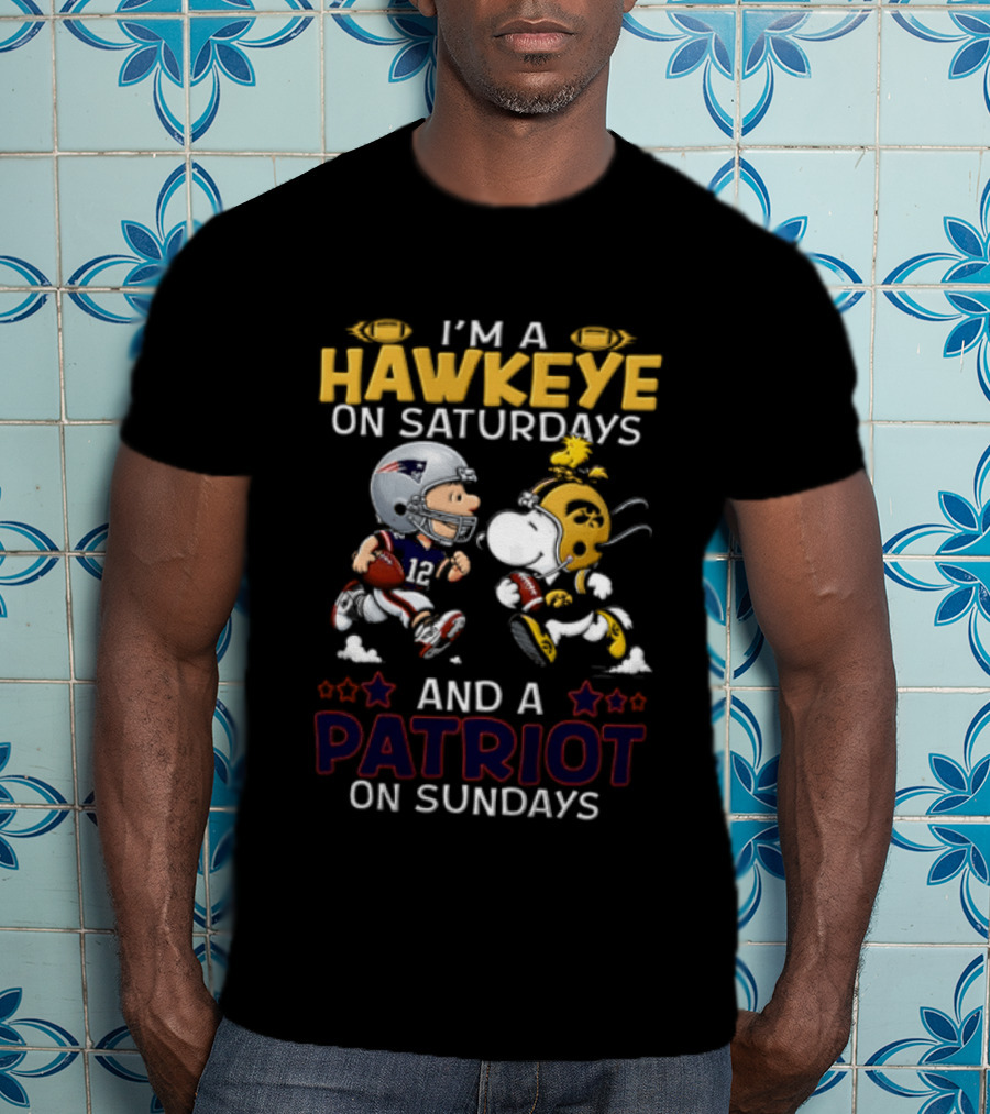 Hawkeye Saturdays Patriot Sundays Charlie Brown Snoopy Woodstock Football T-Shirt
