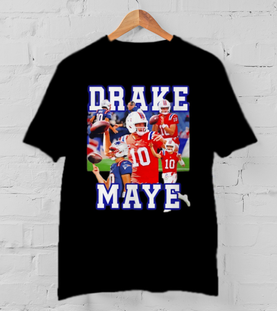 Drake Maye New England Patriots Inspired Football Player Collage T-Shirt