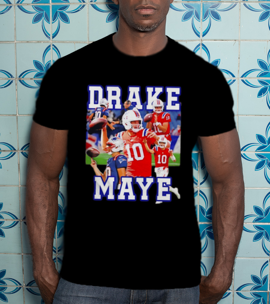 Drake Maye New England Patriots Inspired Football Player Collage T-Shirt