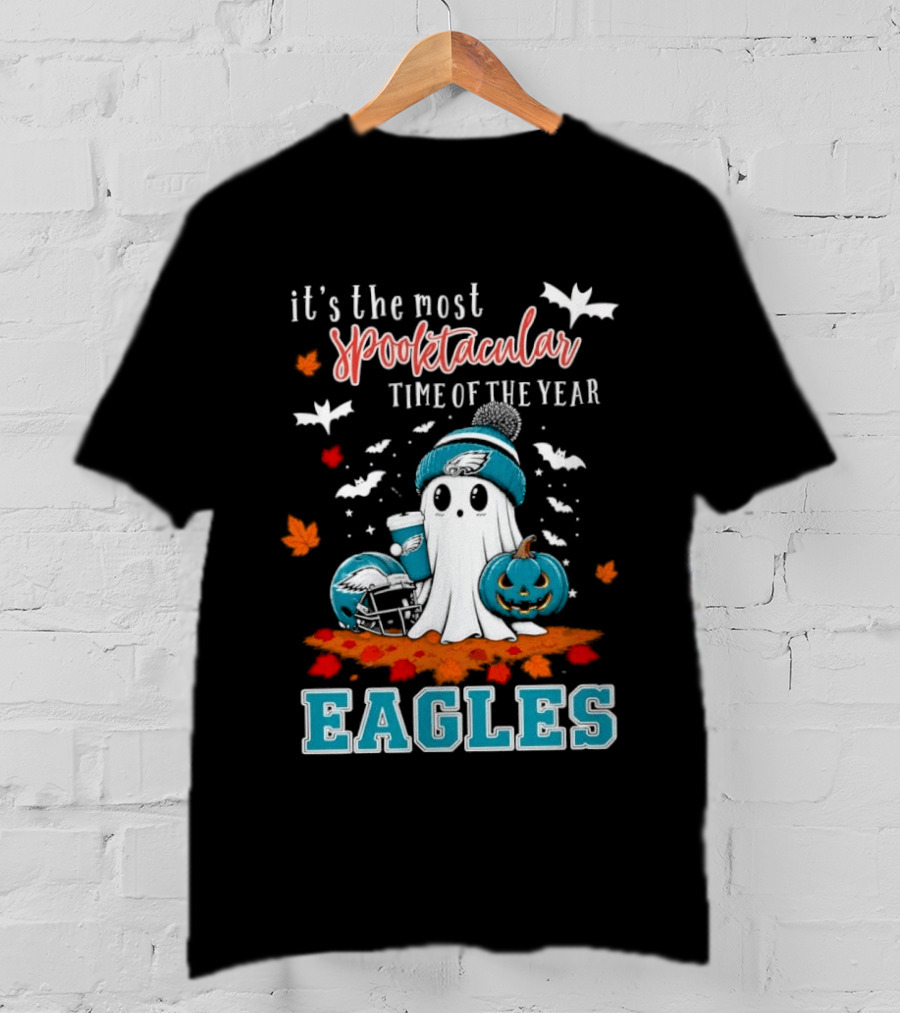 Philadelphia Eagles Spooktacular Halloween Ghost With Pumpkin And Helmet T-Shirt
