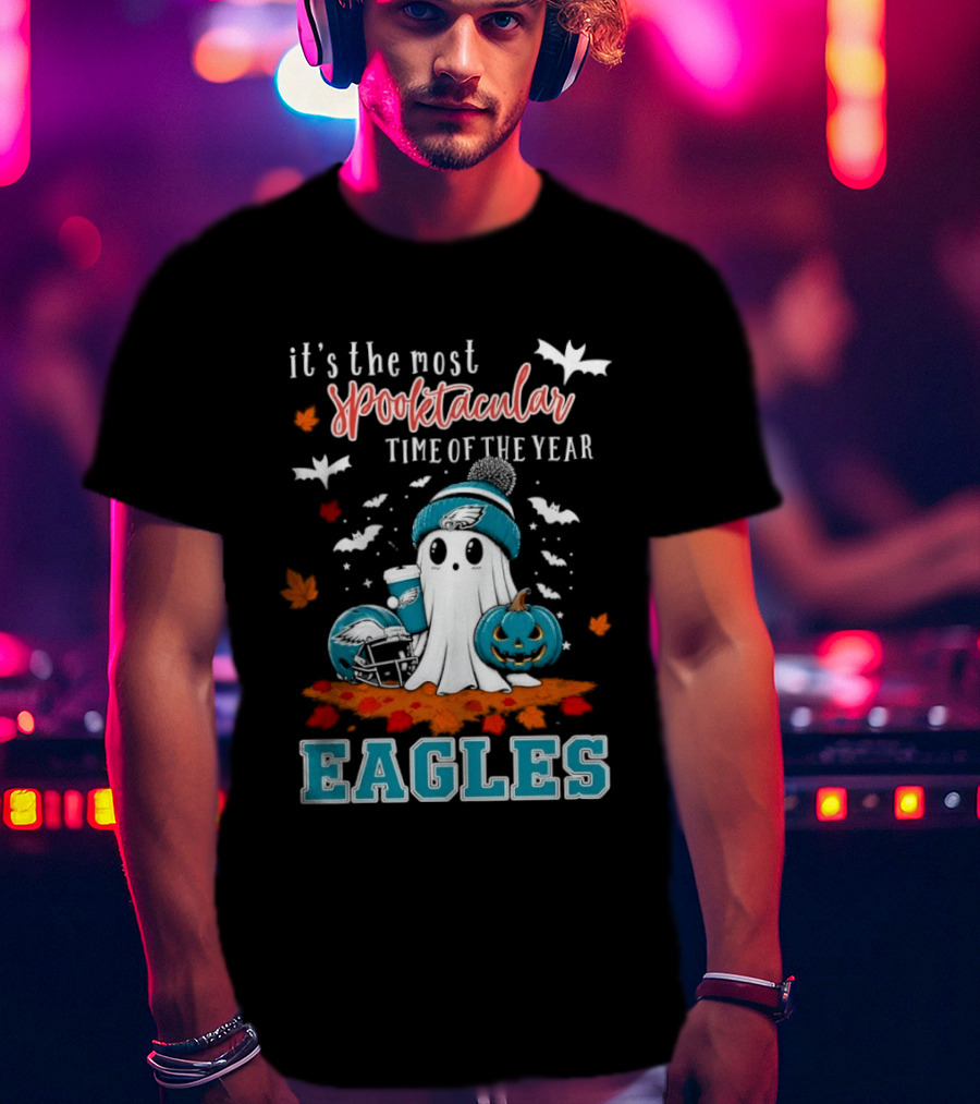 Philadelphia Eagles Spooktacular Halloween Ghost With Pumpkin And Helmet T-Shirt