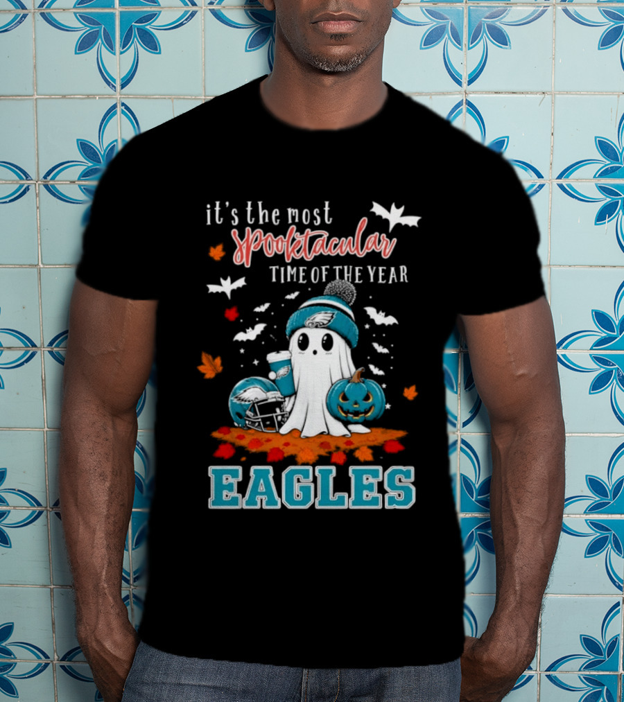 Philadelphia Eagles Spooktacular Halloween Ghost With Pumpkin And Helmet T-Shirt