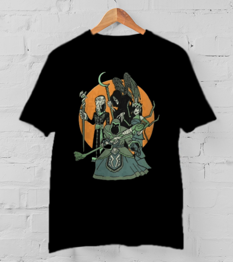 Fantasy Evil Sorcerer Grim Reaper Dark Queen Orange Moon T-Shirt