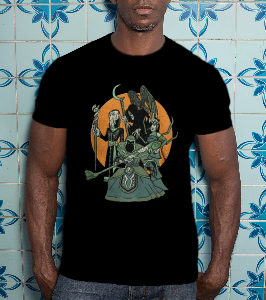 Fantasy Evil Sorcerer Grim Reaper Dark Queen Orange Moon T-Shirt