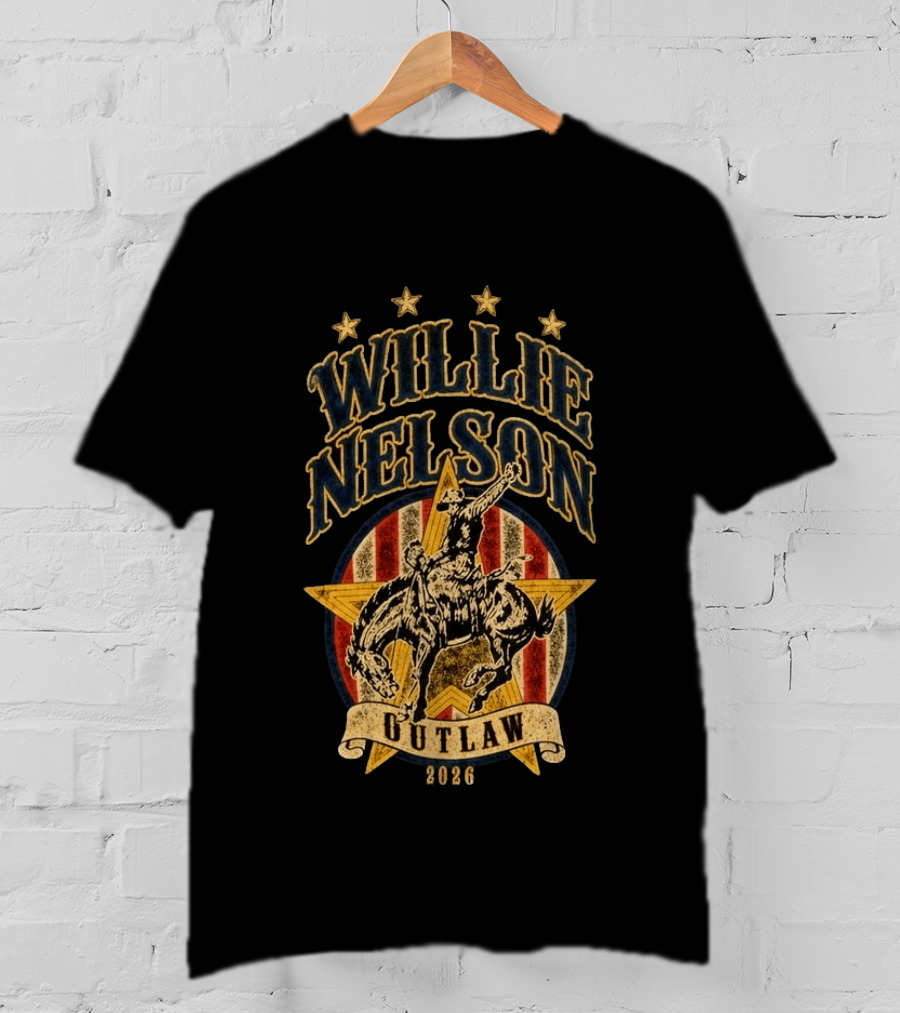 Willie Nelson Outlaw Tour 2026 Cowboy Star Rider T-Shirt
