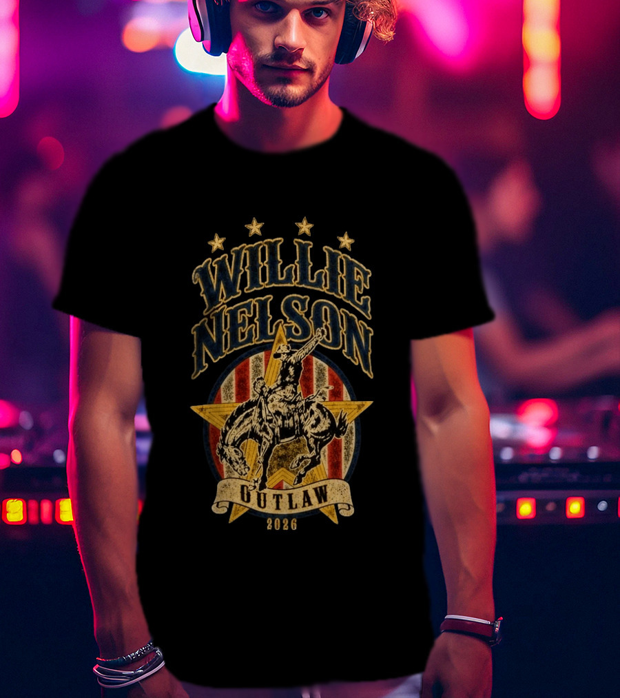Willie Nelson Outlaw Tour 2026 Cowboy Star Rider T-Shirt