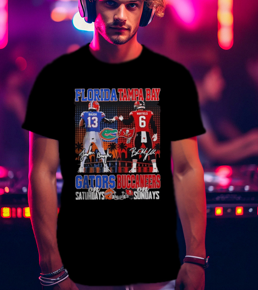 Florida Tampa Bay Gators Buccaneers Saturdays Sundays Baugh Mayfield Skyline T-Shirt