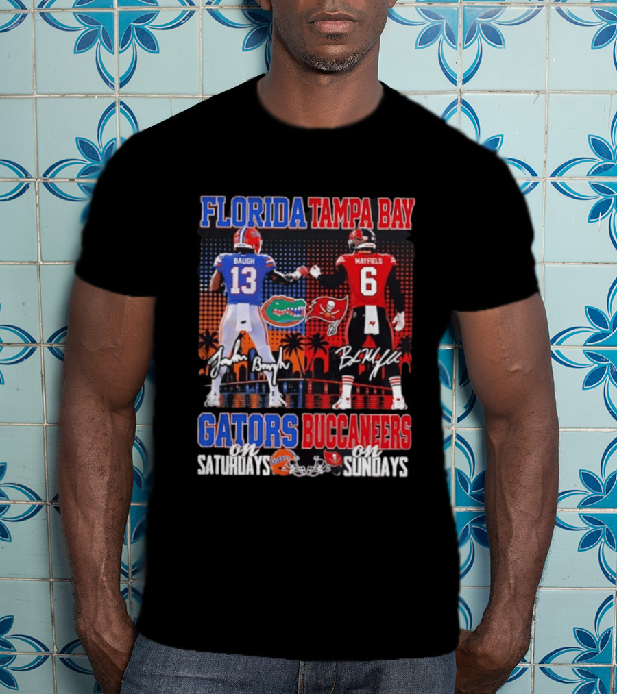 Florida Tampa Bay Gators Buccaneers Saturdays Sundays Baugh Mayfield Skyline T-Shirt