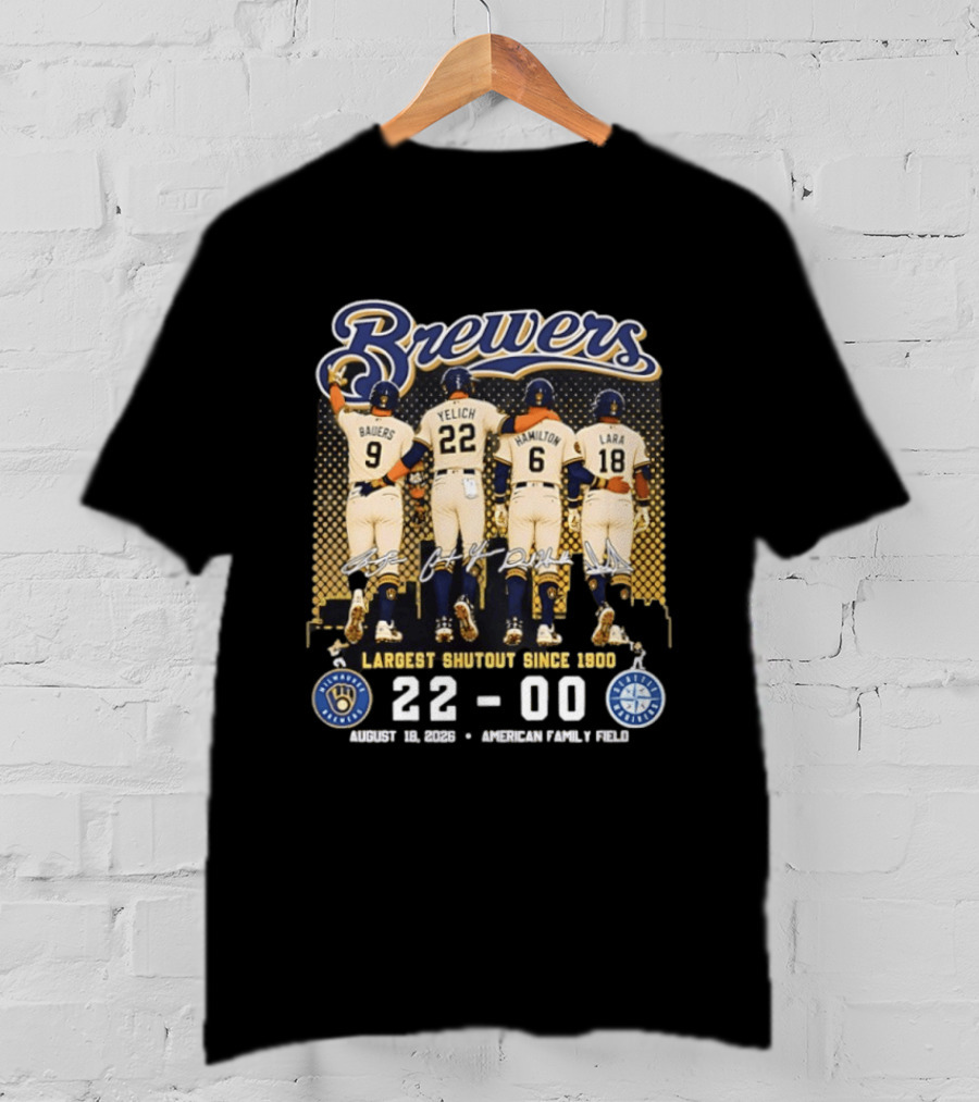 Milwaukee Brewers Largest Shutout Since 1900 22 00 Victory August 18 2023 American Family Field T-Shirt