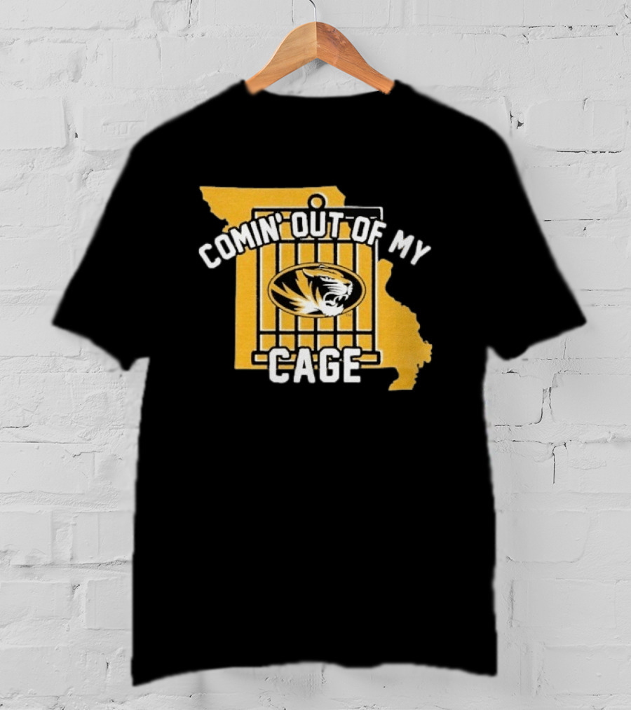 Missouri Tigers Comin' Out Of My Cage Map Outline Tiger T-Shirt