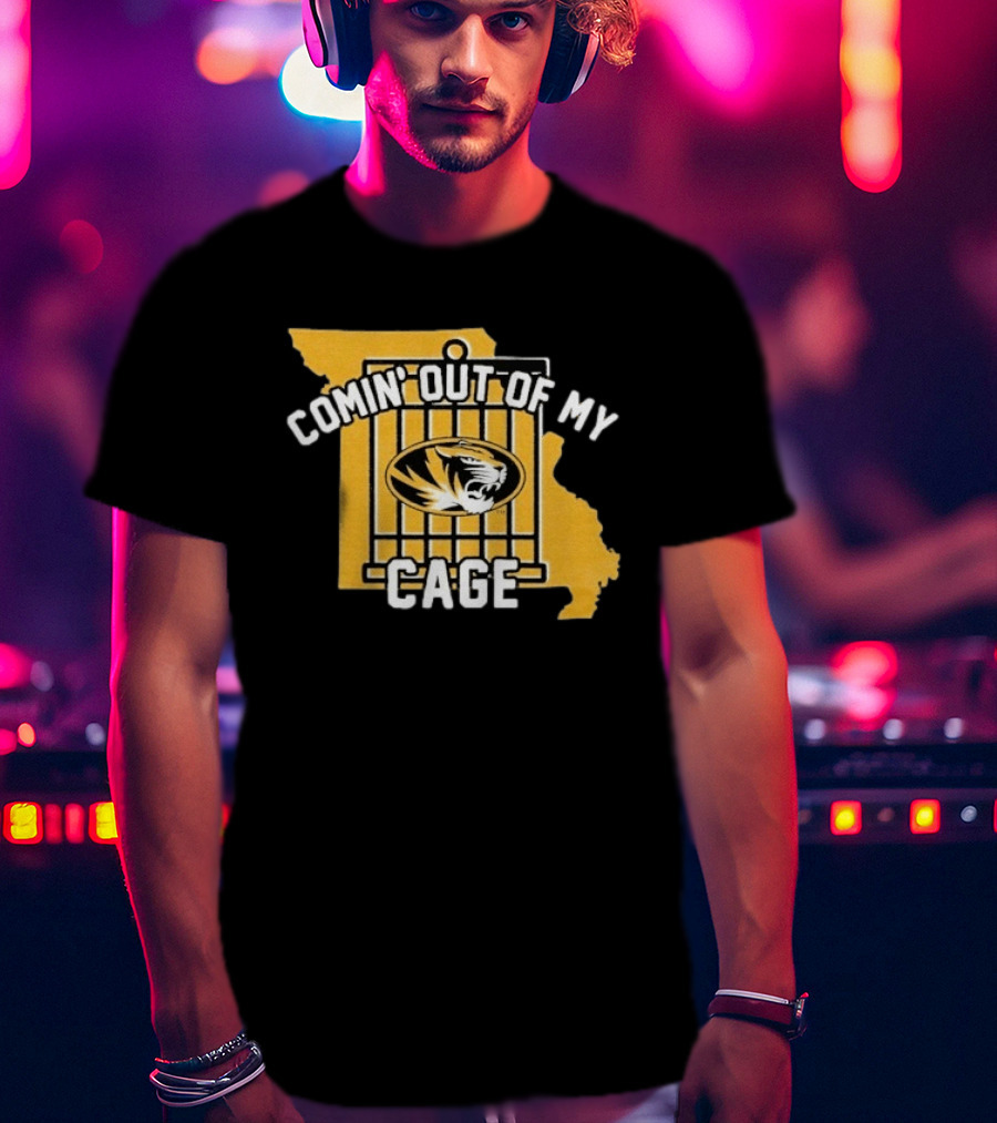 Missouri Tigers Comin' Out Of My Cage Map Outline Tiger T-Shirt