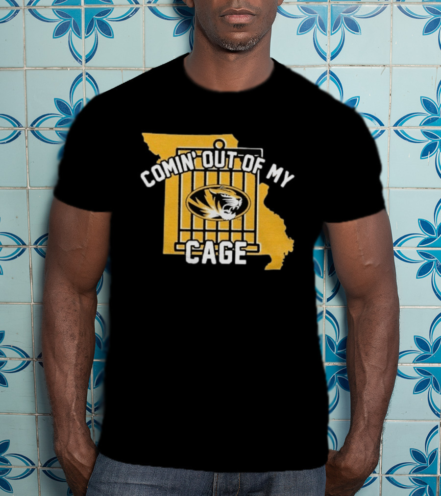 Missouri Tigers Comin' Out Of My Cage Map Outline Tiger T-Shirt