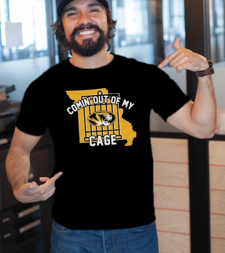 Missouri Tigers Comin' Out Of My Cage Map Outline Tiger T-Shirt