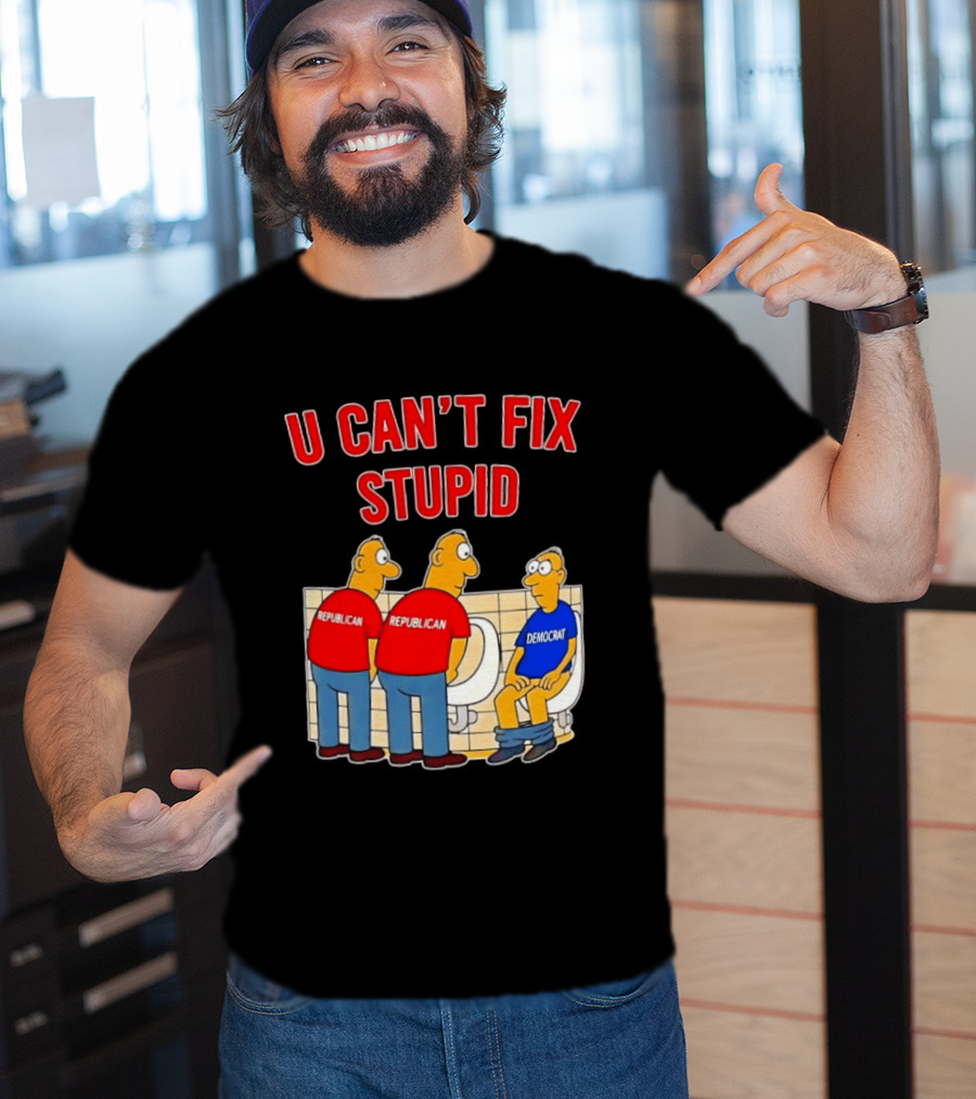 U Can't Fix Stupid Political Cartoon Republicans Vs Democrat Urinals T-Shirt