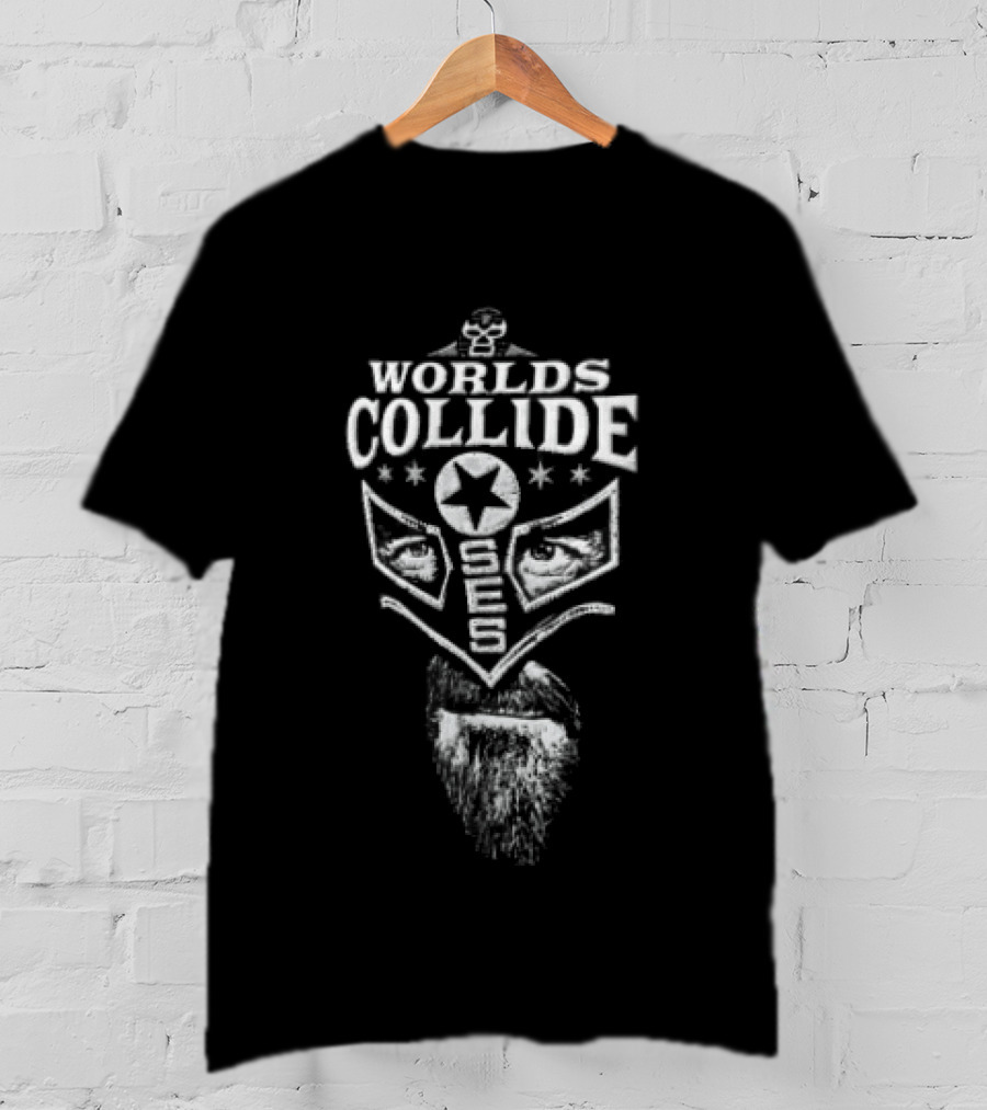 Worlds Collide SES Star Mask Wrestler Beard T-Shirt