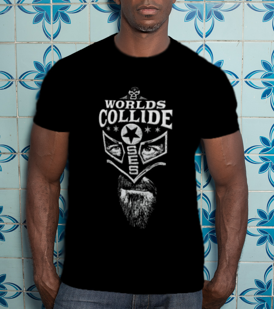 Worlds Collide SES Star Mask Wrestler Beard T-Shirt