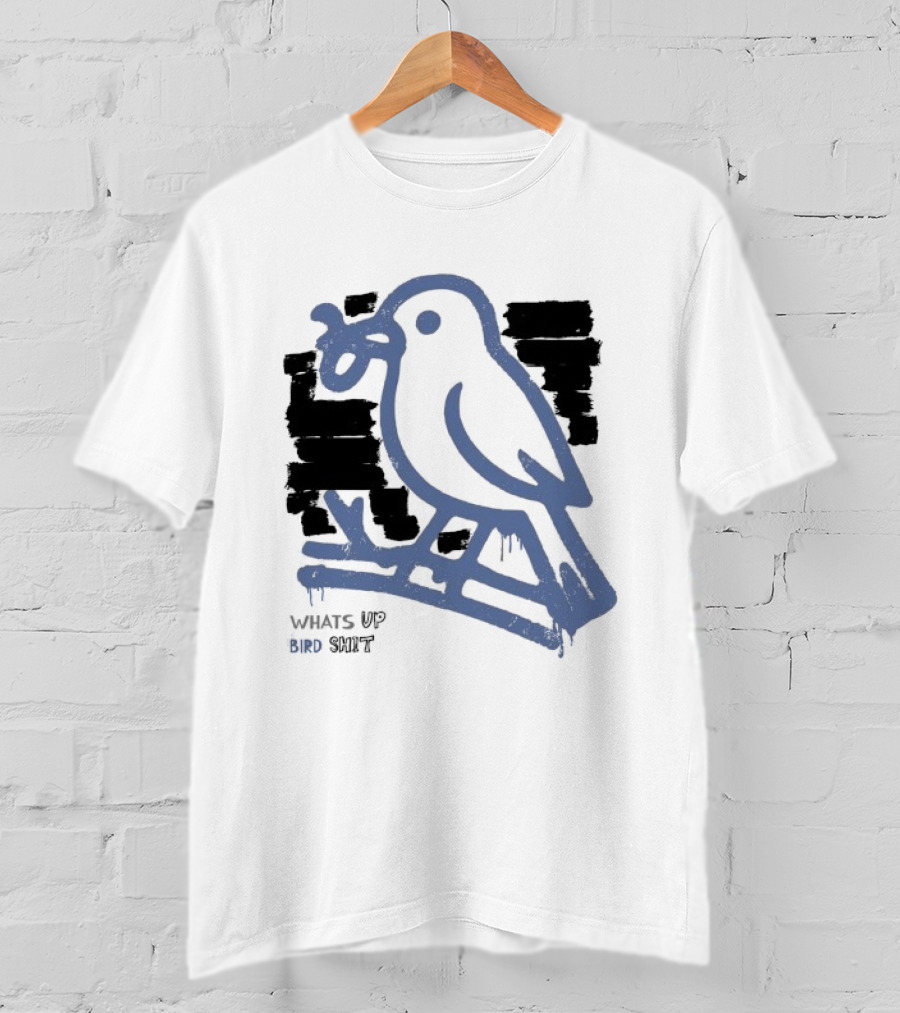 Drewtube What Up Bird Shit Funny Sparrow Holding Curling Shovel T-Shirt