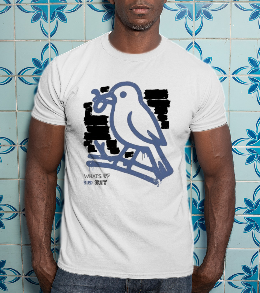 Drewtube What Up Bird Shit Funny Sparrow Holding Curling Shovel T-Shirt