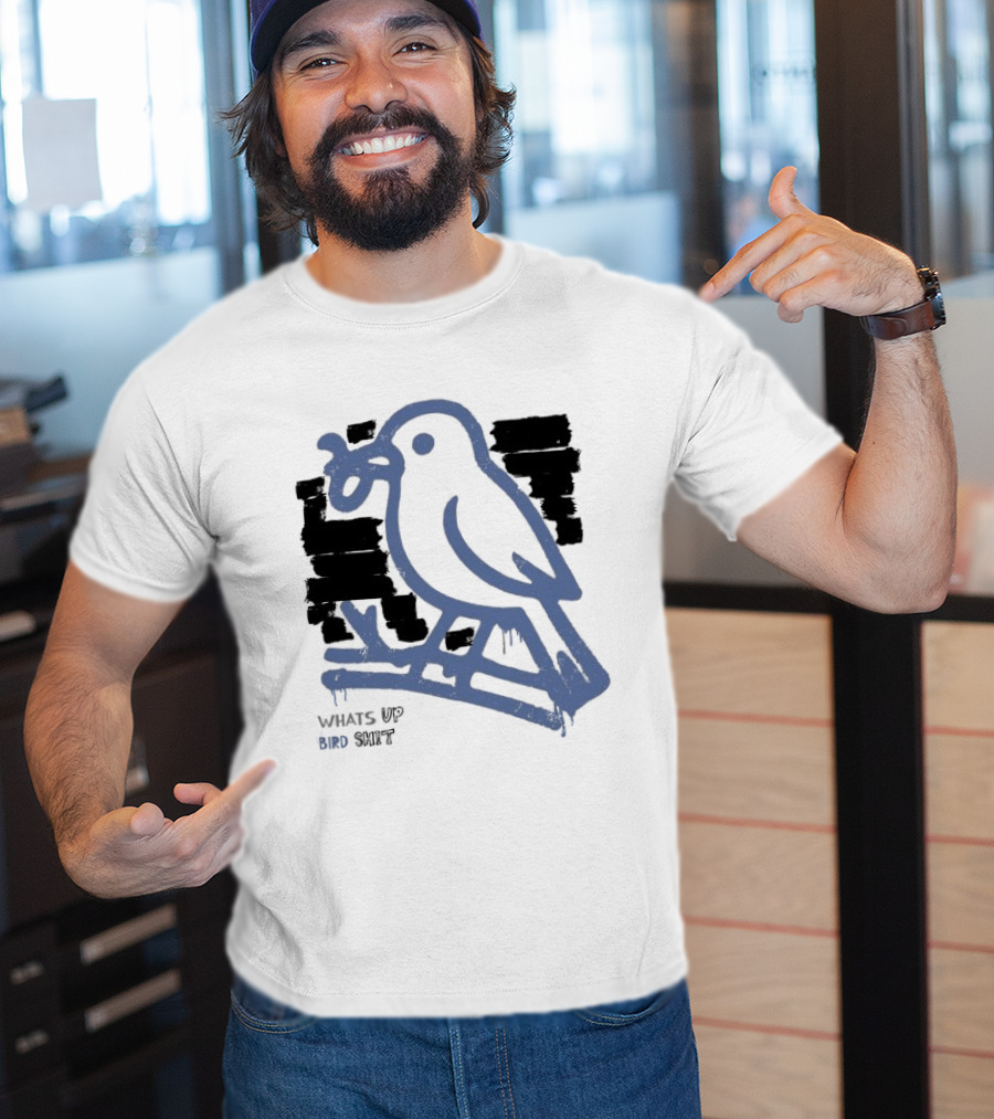 Drewtube What Up Bird Shit Funny Sparrow Holding Curling Shovel T-Shirt