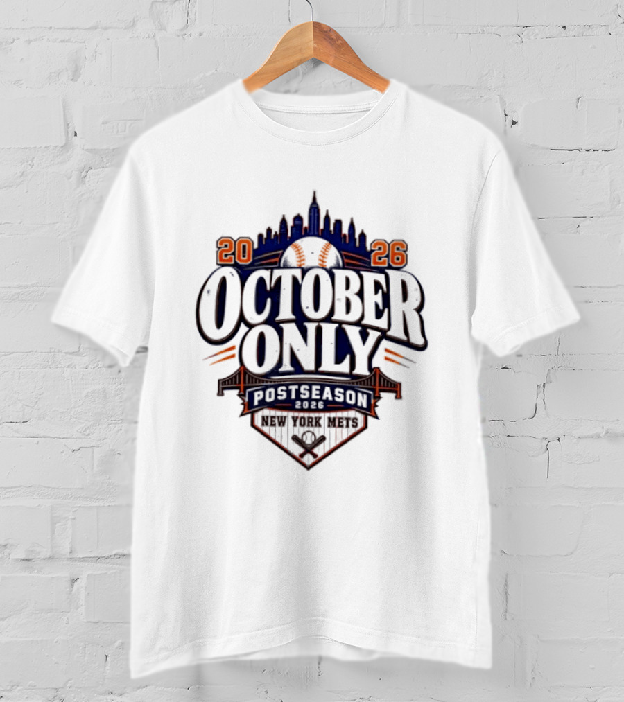 New York Mets 2026 October Only MLB Postseason City Skyline T-Shirt