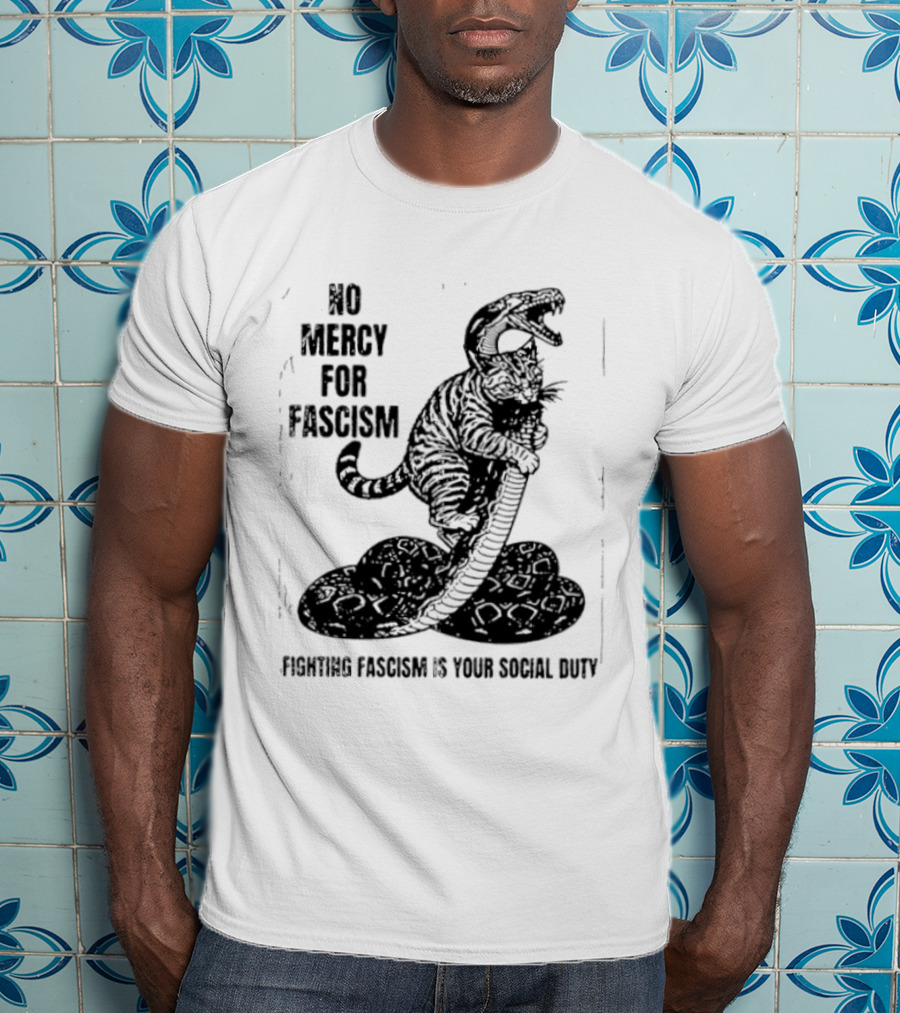 No Mercy For Fascism Dinosaur Snake Fighting Fascism Is Your Social Duty T-Shirt