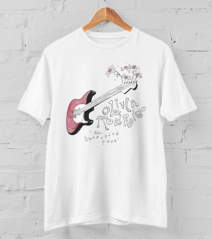 Olivia Rodrigo The Unraveled Tour Guitar Sketch With Flower Accents T-Shirt