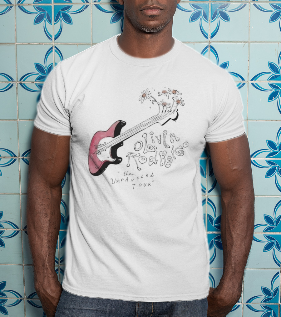 Olivia Rodrigo The Unraveled Tour Guitar Sketch With Flower Accents T-Shirt