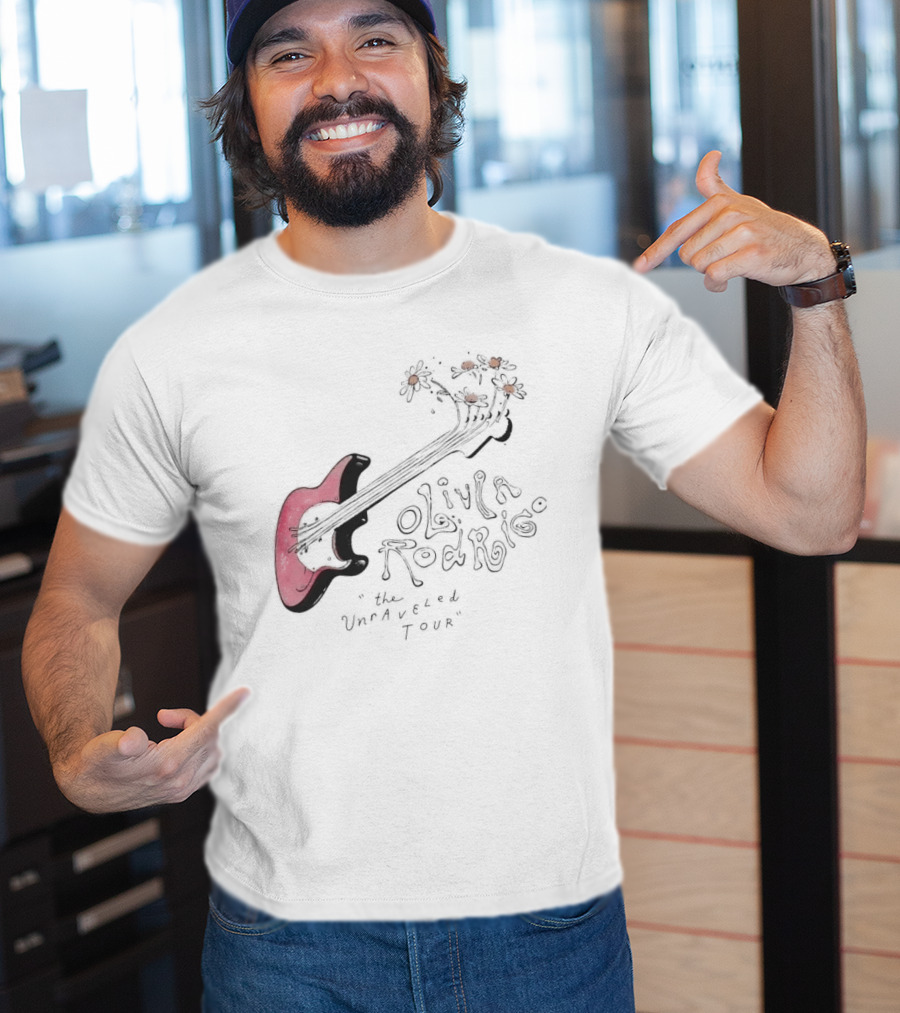 Olivia Rodrigo The Unraveled Tour Guitar Sketch With Flower Accents T-Shirt